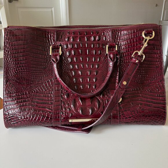 Brahmin Travel Bag | Croc Embossed Leather | Wine Burgundy - Picture 1 of 4